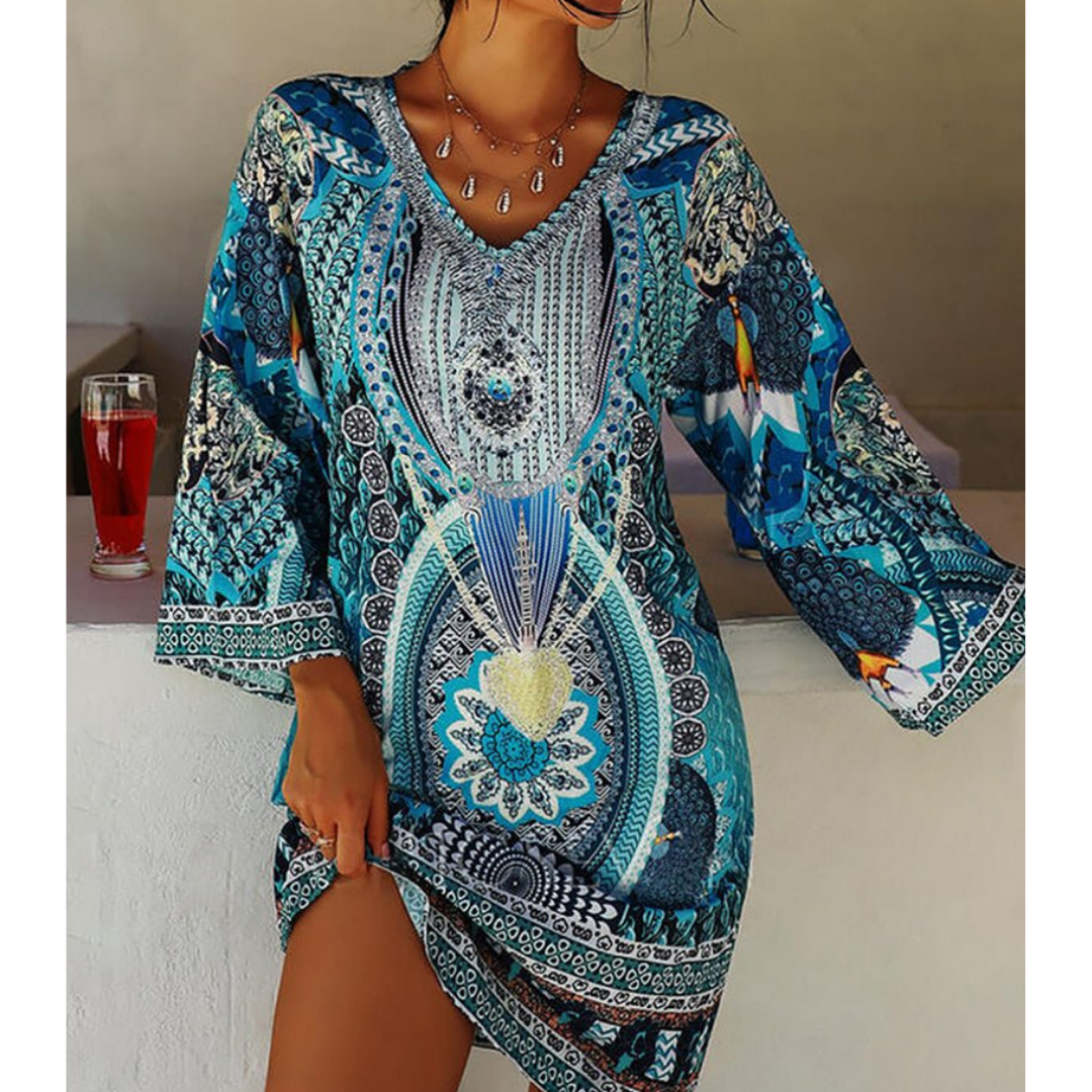 Vasilisa | Boho Mini Jurk met Lange Mouwen - Levendig Gedrukte Jurk voor Vrouwen