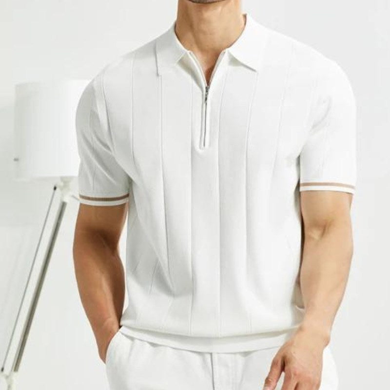 Fedor | Warm gebreid poloshirt voor heren – halve rits, ademend katoen, casual en smart-casual top
