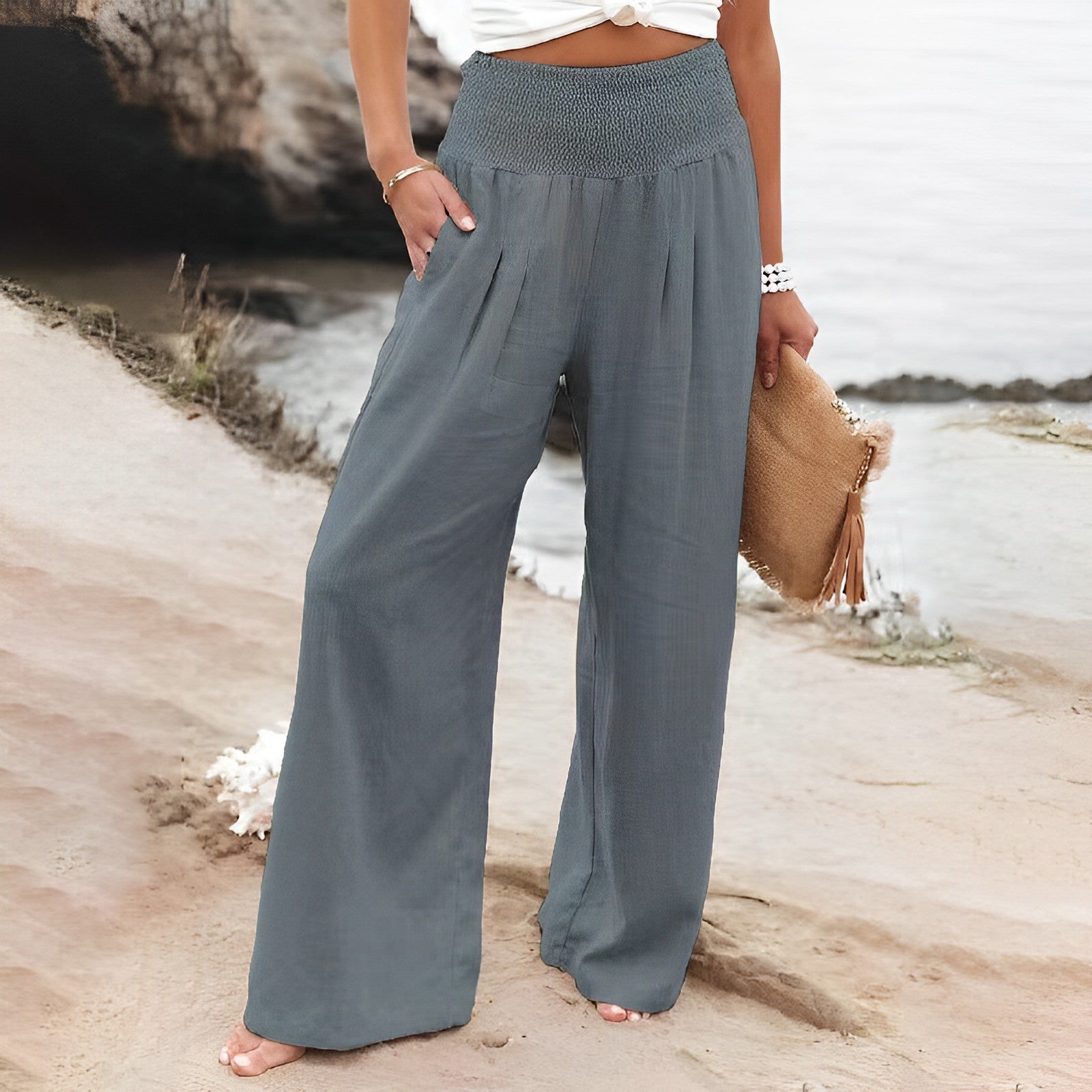 Vanthira | Broek met wijde pijpen, ademend - hoge taille, losse pasvorm, elastische tailleband