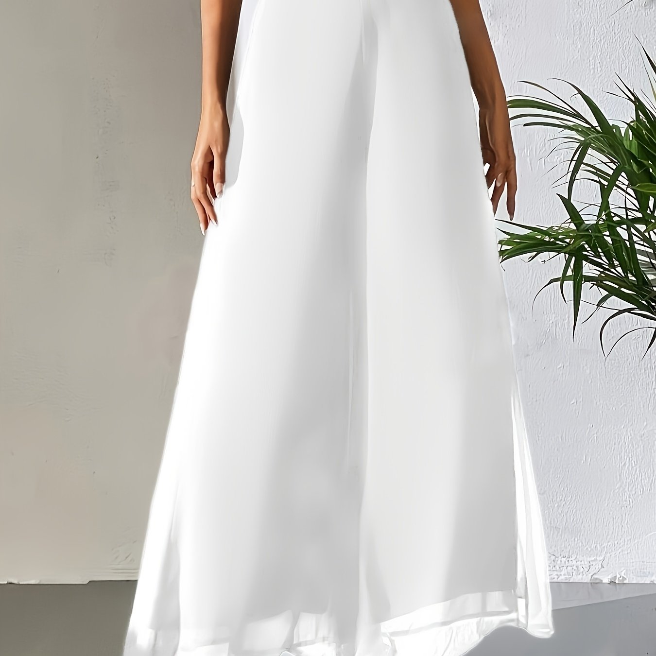 Maurelle | Hoge taille chiffon broek met wijde pijpen voor dames – Uitlopend, transparante mesh overlay