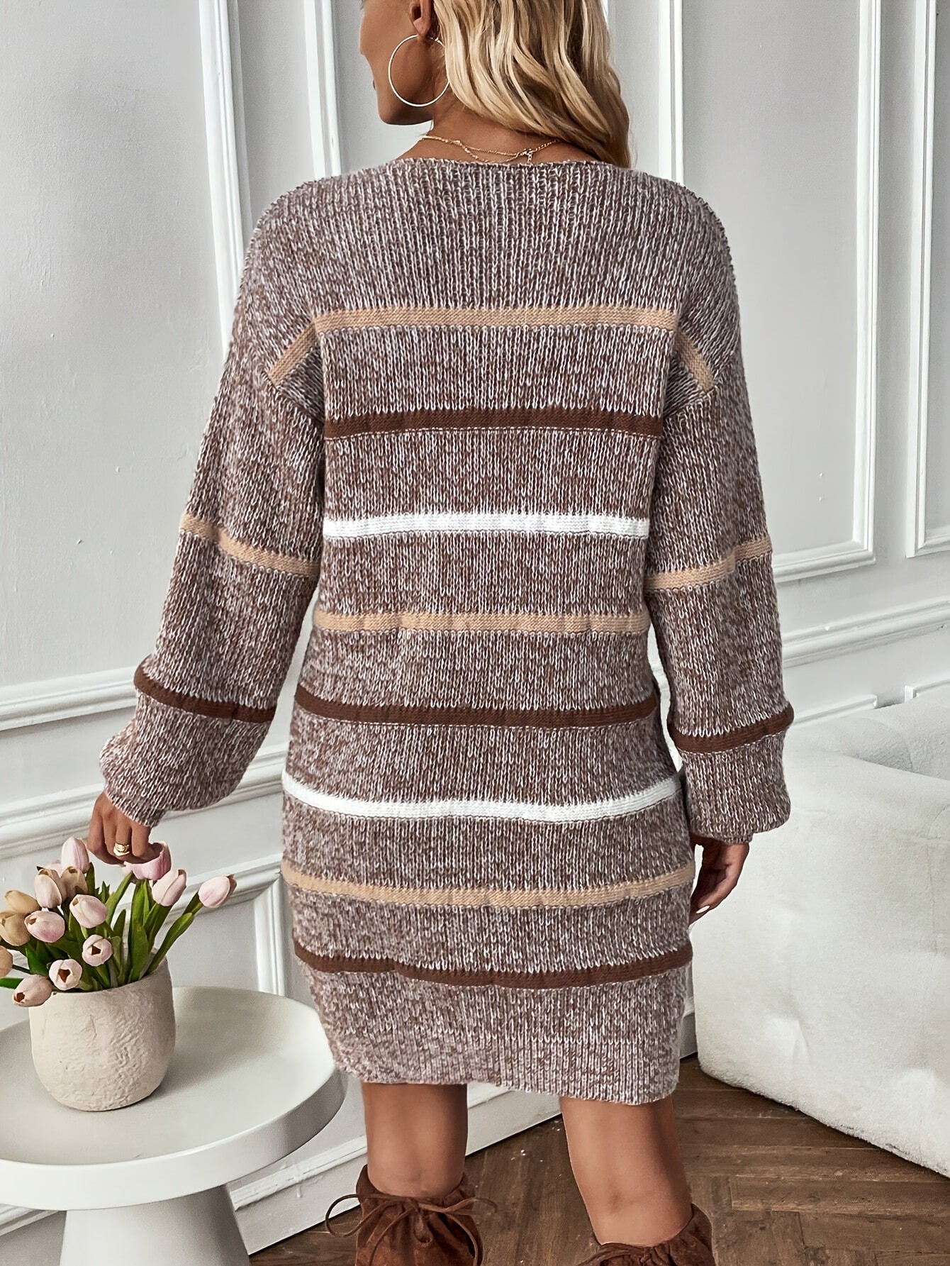 Gudveig | Gestreepte sweaterjurk – Lange mouwen met verlaagde schouders voor herfst en winter