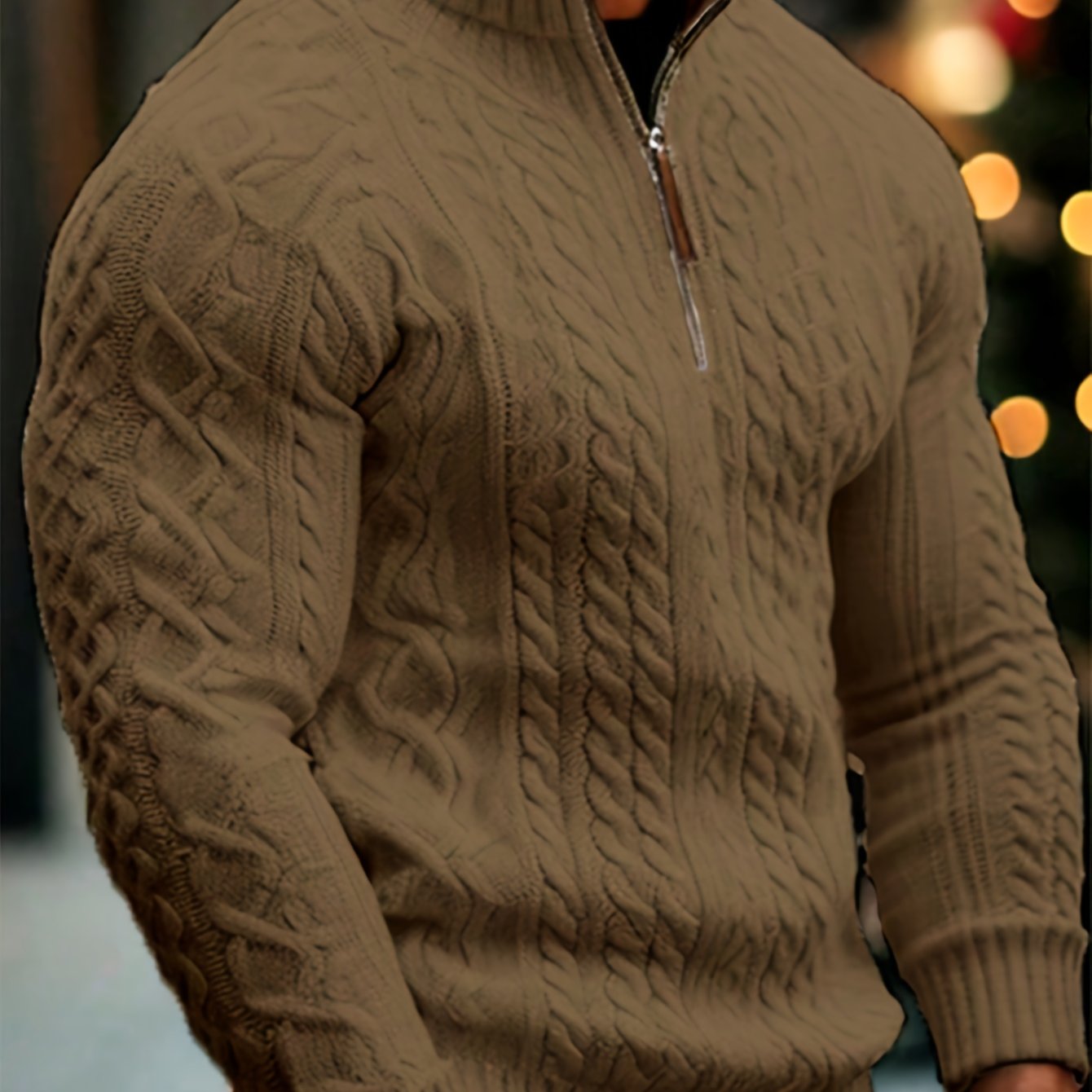 Dagfinn | Heren trui met halve rits en structuur – opstaande kraag, pullover met rits, zacht breisel