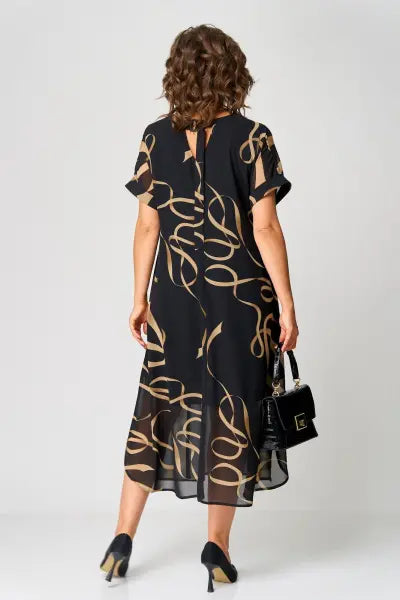Avalen | Elegante Chiffon Jurk - V-Hals, Korte Mouwen, Lichtgewicht Relaxed Fit Zomerse Midi
