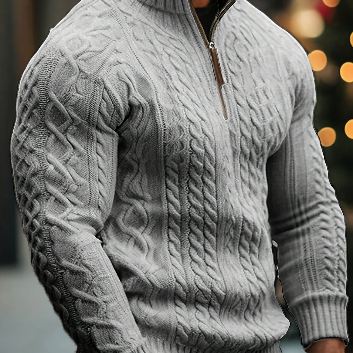 Dagfinn | Heren trui met halve rits en structuur – opstaande kraag, pullover met rits, zacht breisel
