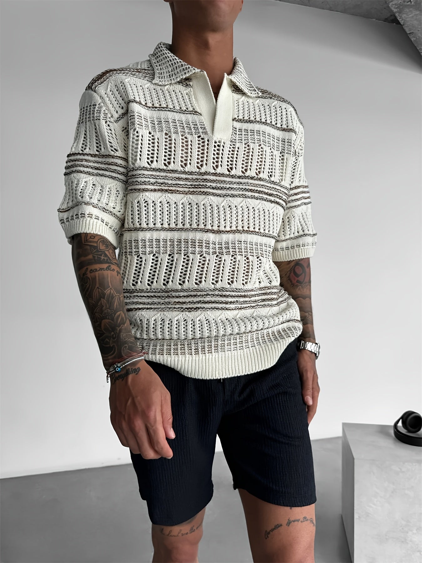 Aemon | Gebreid poloshirt voor heren - casual streetwear met korte mouwen en uitgesneden ontwerp,