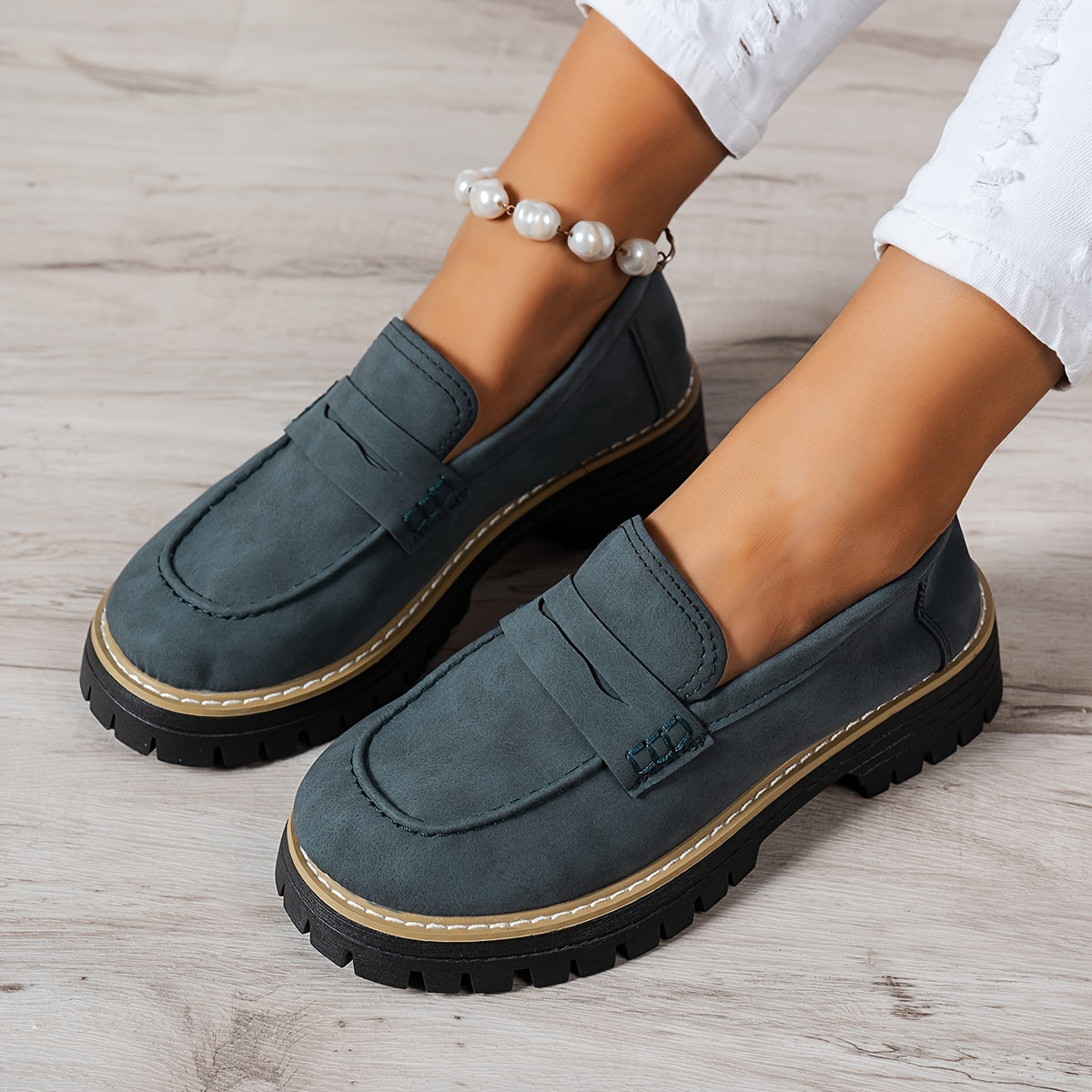 LoaferMax | Dames Retro Chunky Slip-On Loafers - Faux Leather Penny Loafers