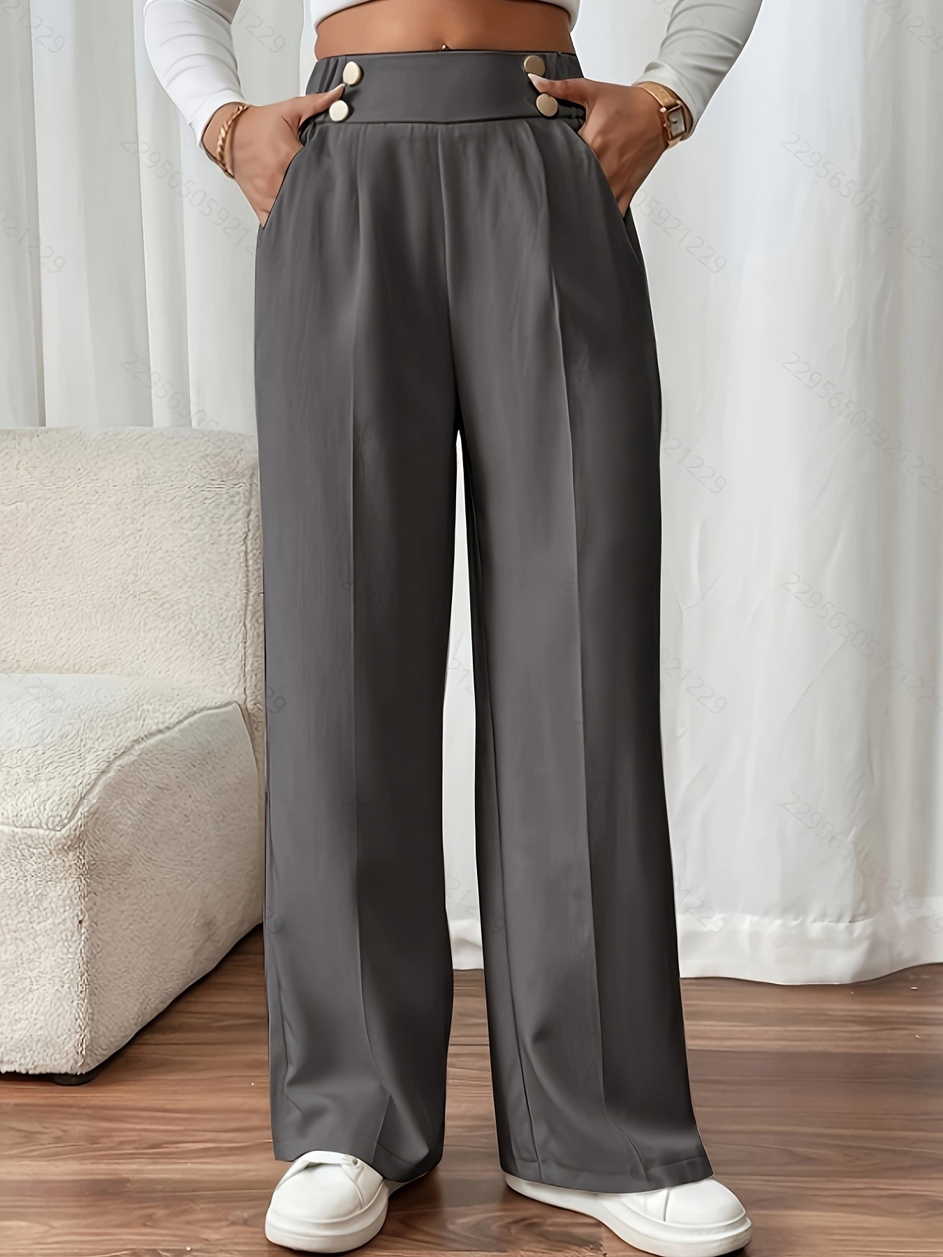 Dimity | Damesbroek met hoge taille en wijde pijpen met knoopsluiting
