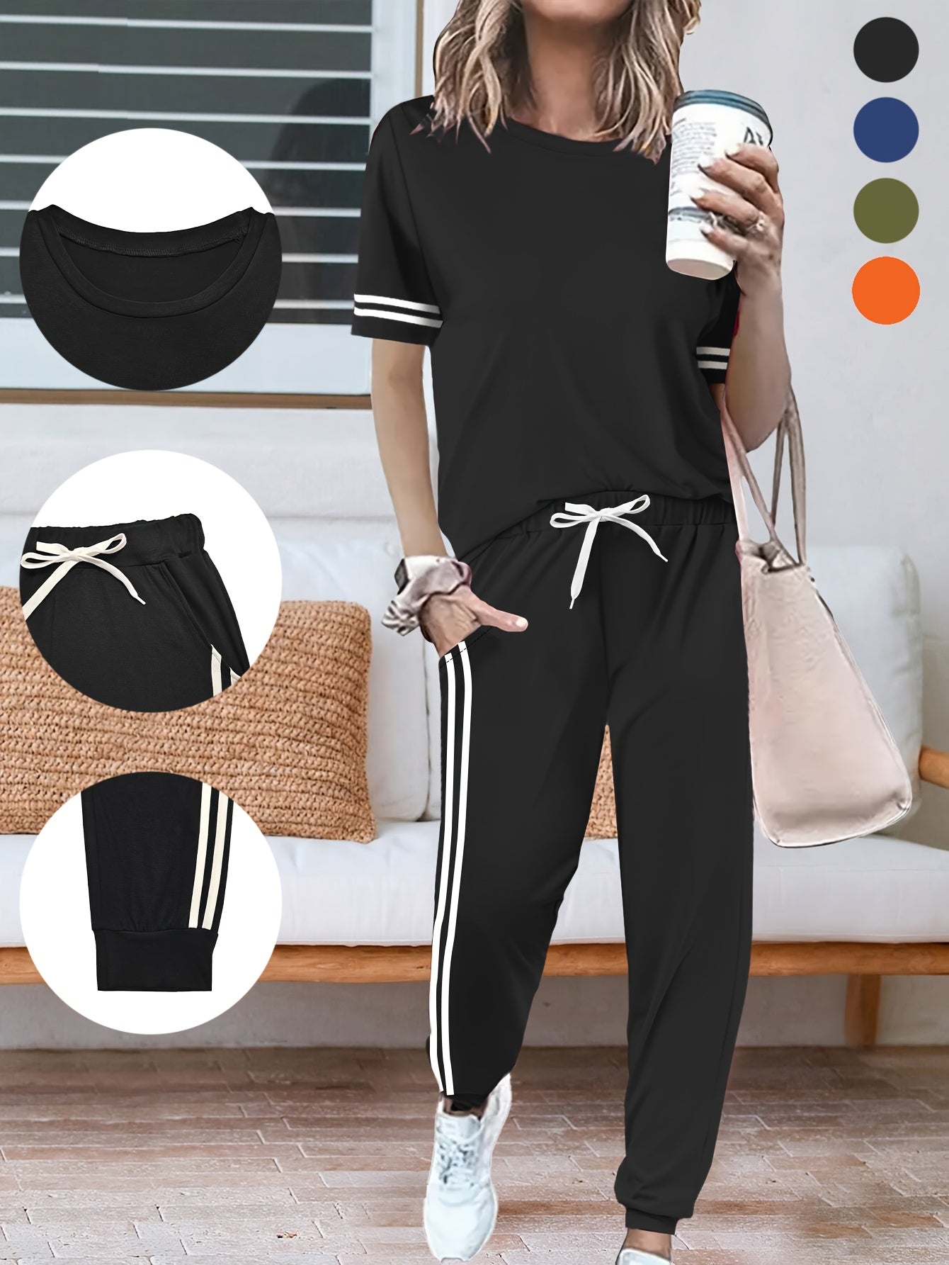 Andra | Tweedelige damesset - T-shirt & broek met hoge taille en zakken