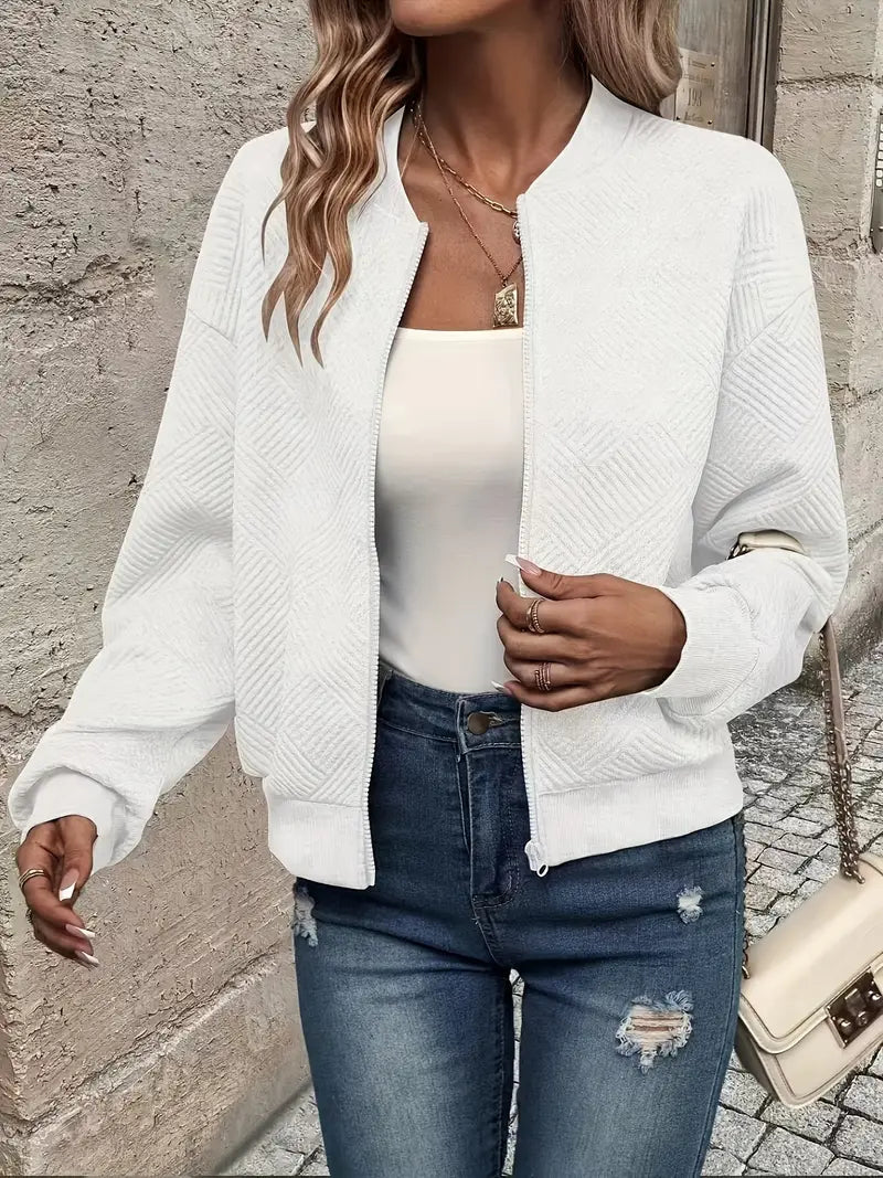 Alyana | Damesvest met ritssluiting en structuurbreisel – Sweaterjasje met lange mouwen en geribde zoom