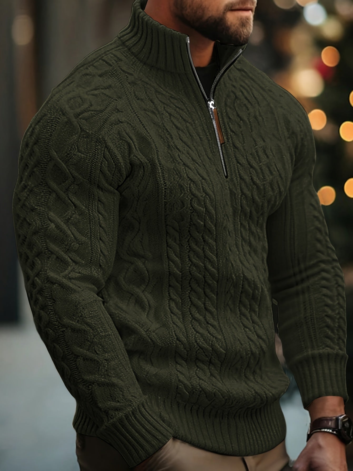 Dagfinn | Heren trui met halve rits en structuur – opstaande kraag, pullover met rits, zacht breisel