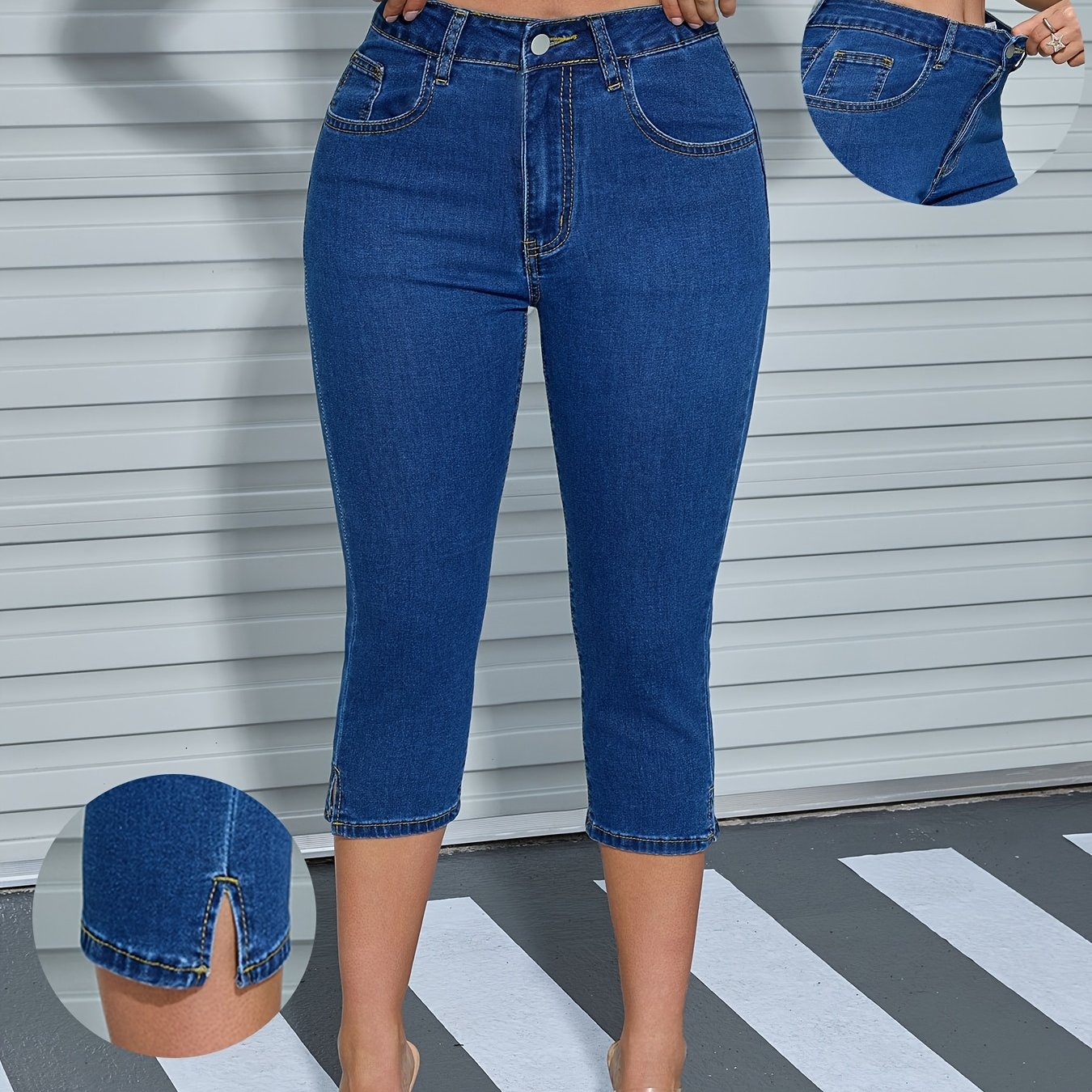 Katja | Dames stretch denim capribroek - Slim Fit, casual zomerjeans