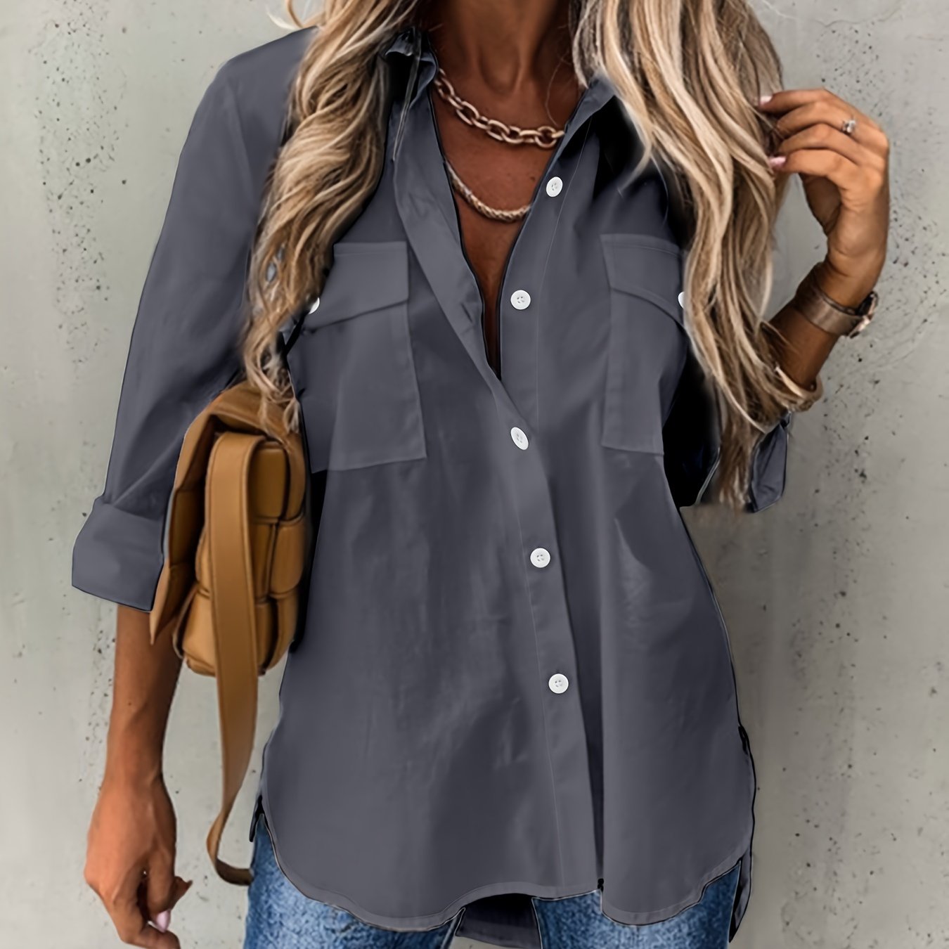 Kariel | Knoopjurk Blouse - Lange Mouwen, Kraag, Effen Werkshirt voor Kantoor & Casual Outfits