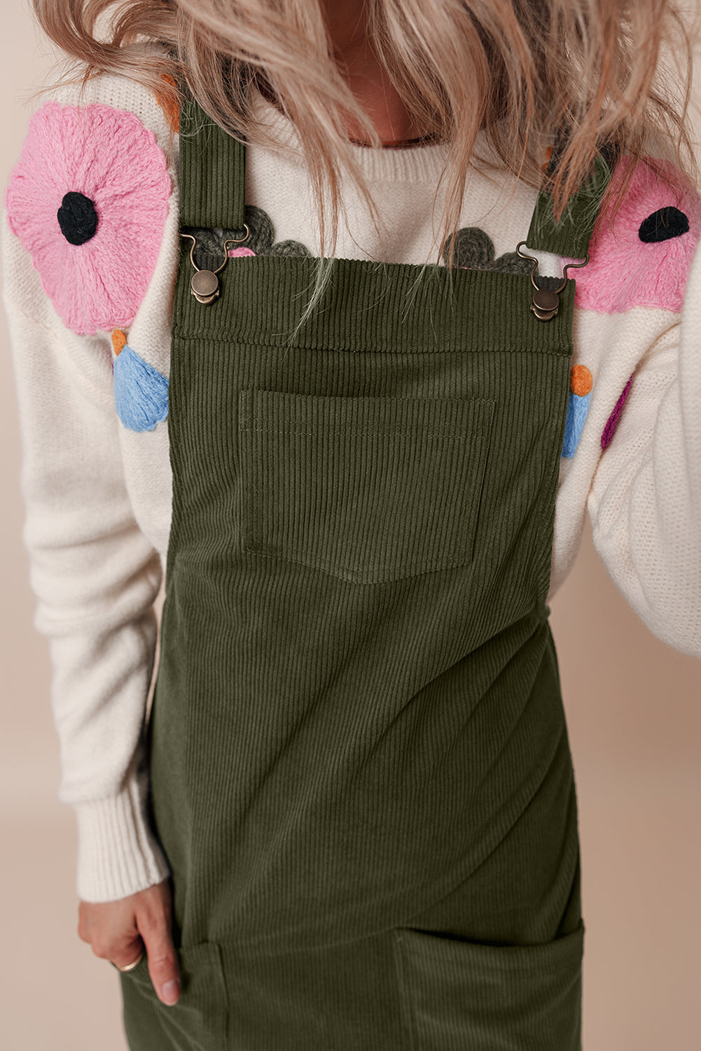 Vionessa | Dames Mini Corduroy Overall Jurk - Mouwloze Dungaree met Zakken Aan De Voorkant