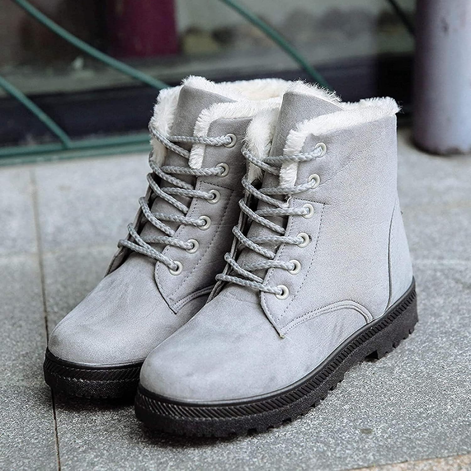 Fawna | Geïsoleerde, met bont gevoerde sneeuwlaarzen voor dames - anti-slip veterschoenen voor in de winter