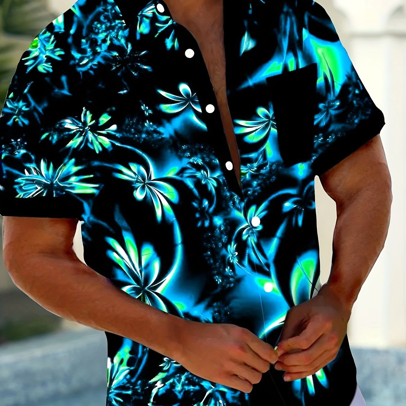 Benji | Korte mouwen herenhemd met hawaii-verloop in 3D-bloemenprint