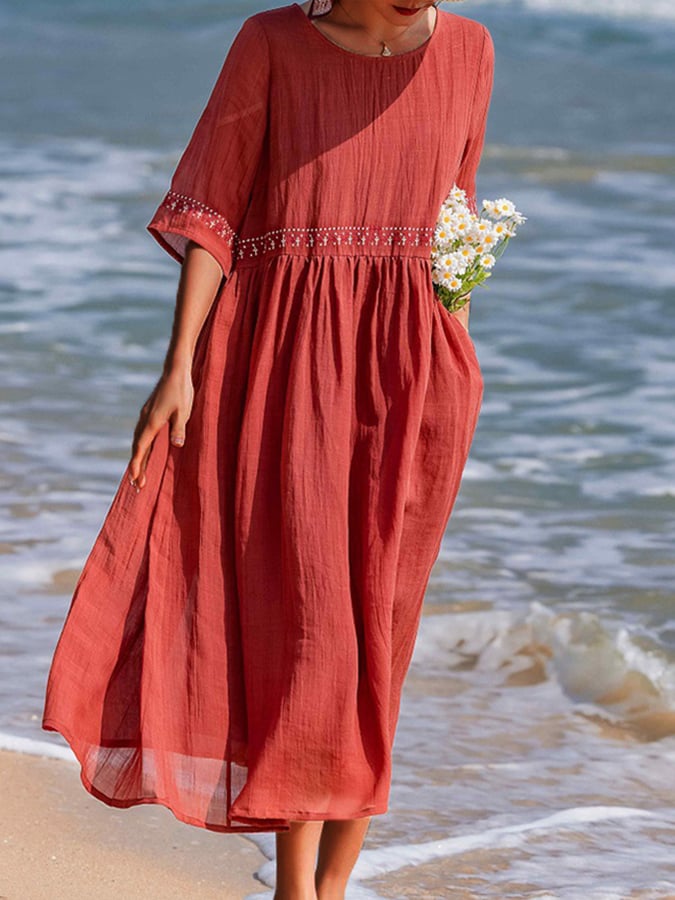 Raniah | Boho Maxi Jurk - Soepel vallende lichtgewicht zomerjurk met halve mouwen, ademende stof