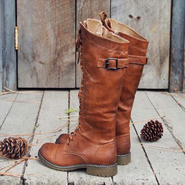 Naima | Kniehoge dameslaarzen in vintage leer - lace-up, orthopedisch comfort