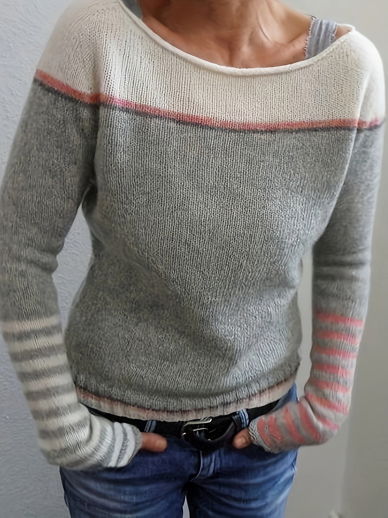 Nadica | Dames trui met lange mouwen – Kleurblok gebreid, casual warme pullover