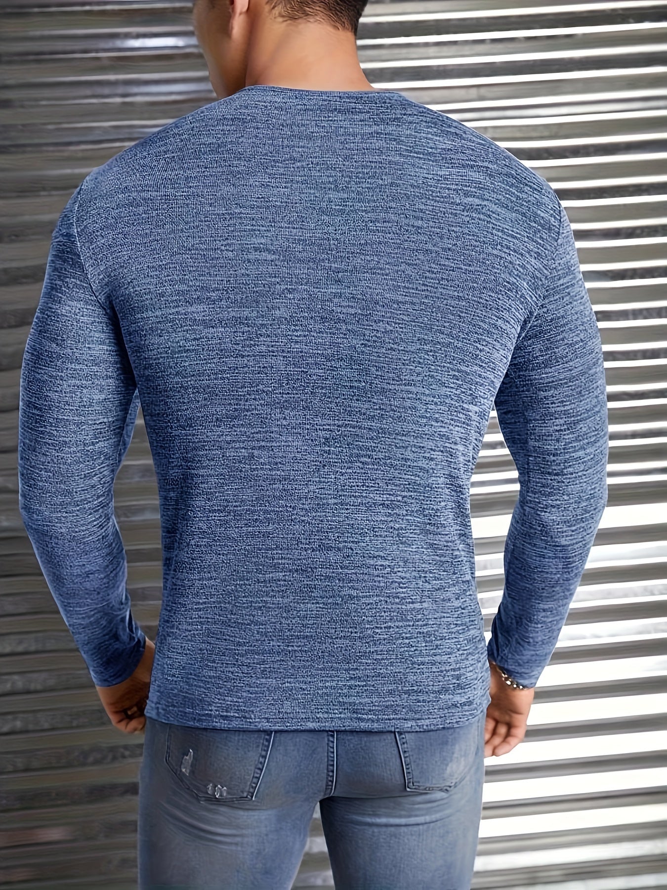 Enzio | Heren Vintage lange mouwen T-shirt met V-hals - Slim Fit, Casual & Sportkleding