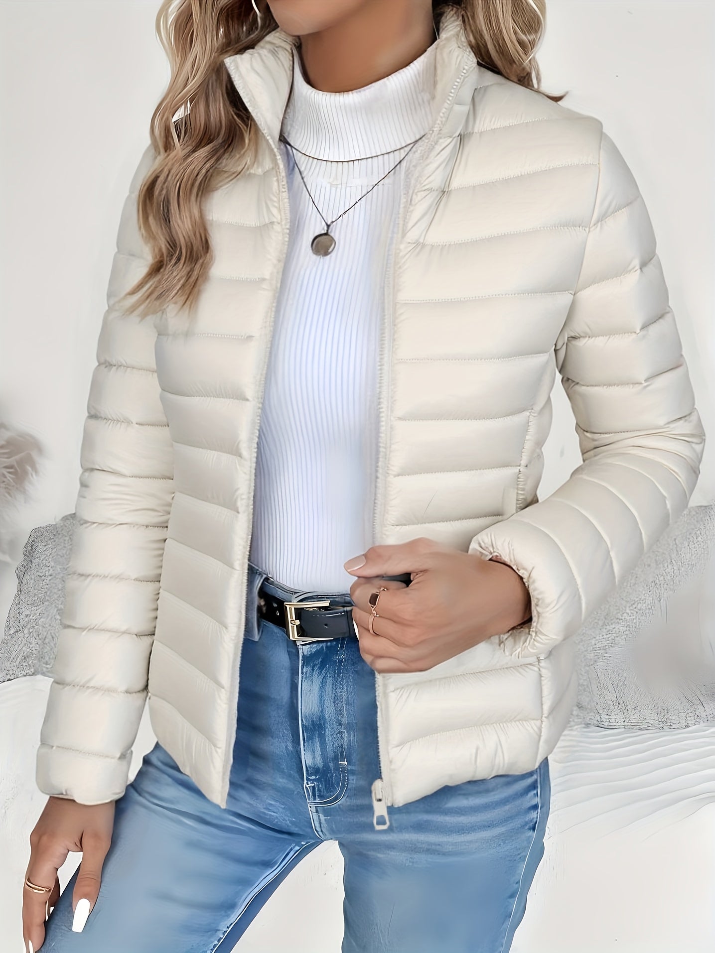 Cille | Lichtgewicht lange pufferjas – Elegante gewatteerde winterjas met opstaande kraag