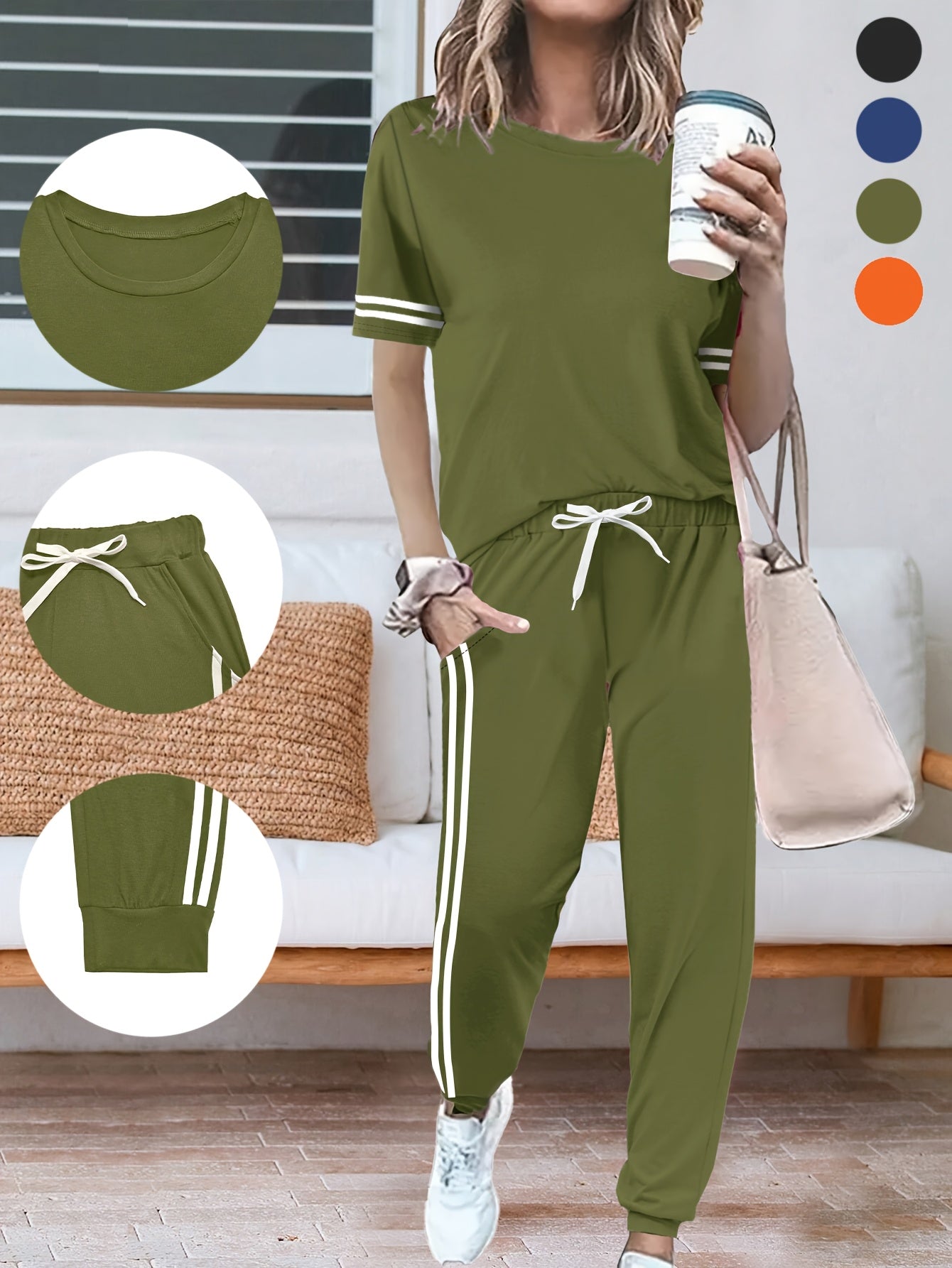 Andra | Tweedelige damesset - T-shirt & broek met hoge taille en zakken