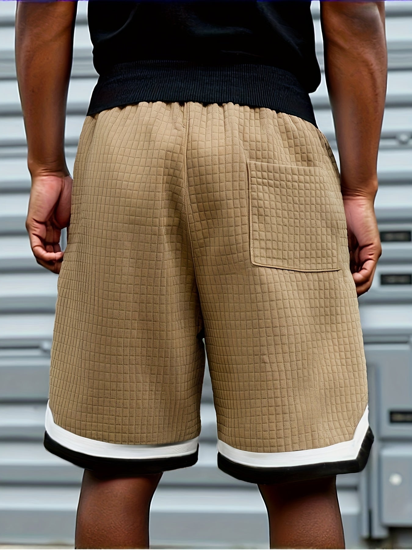Trenton | Casual geruite gebreide herenshort - kleurblok, koordje