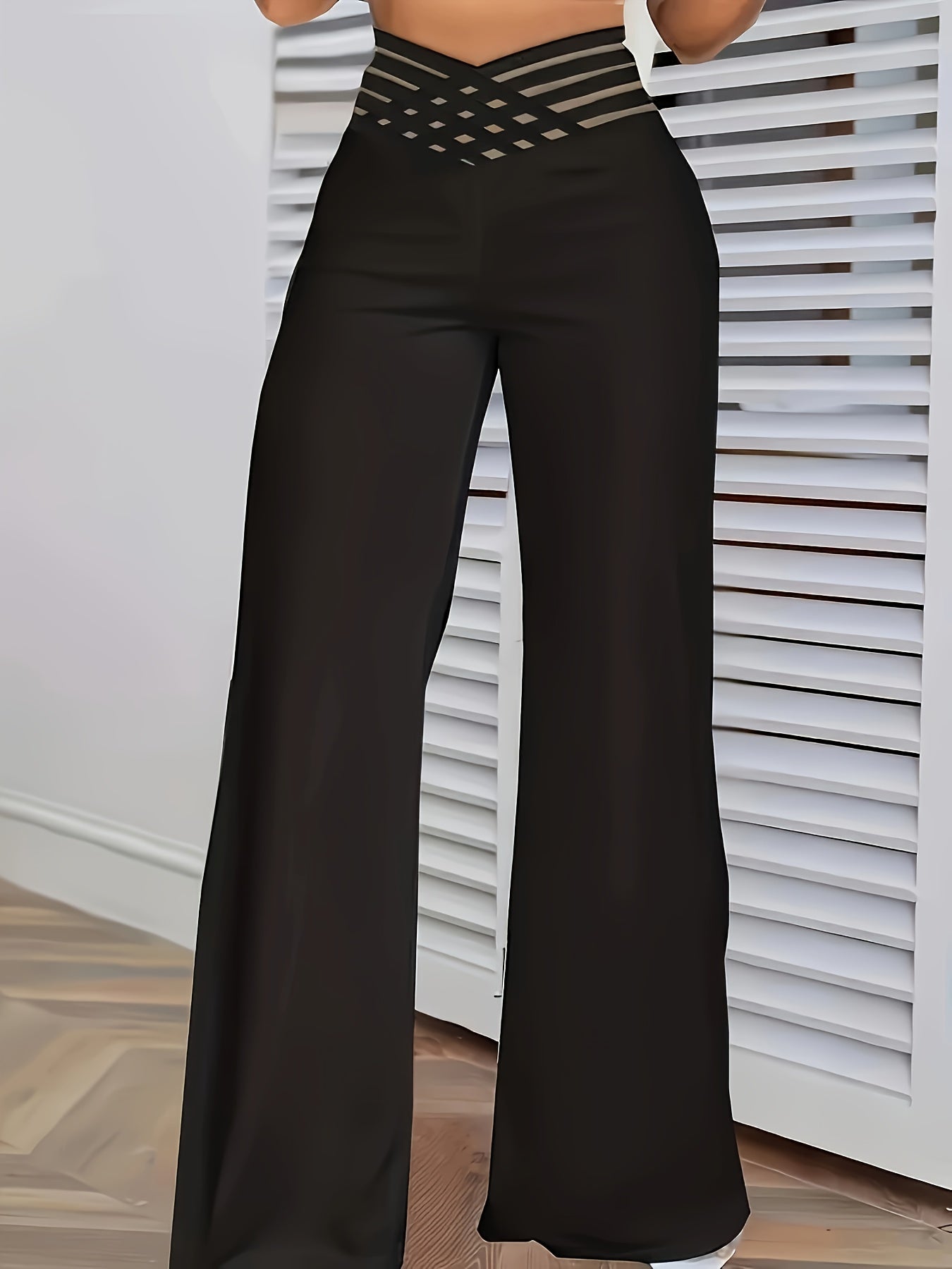 Syrene | Hoge taille broek met wijde pijpen voor dames – Elegant kruisdetail, rekbaar, comfortabel