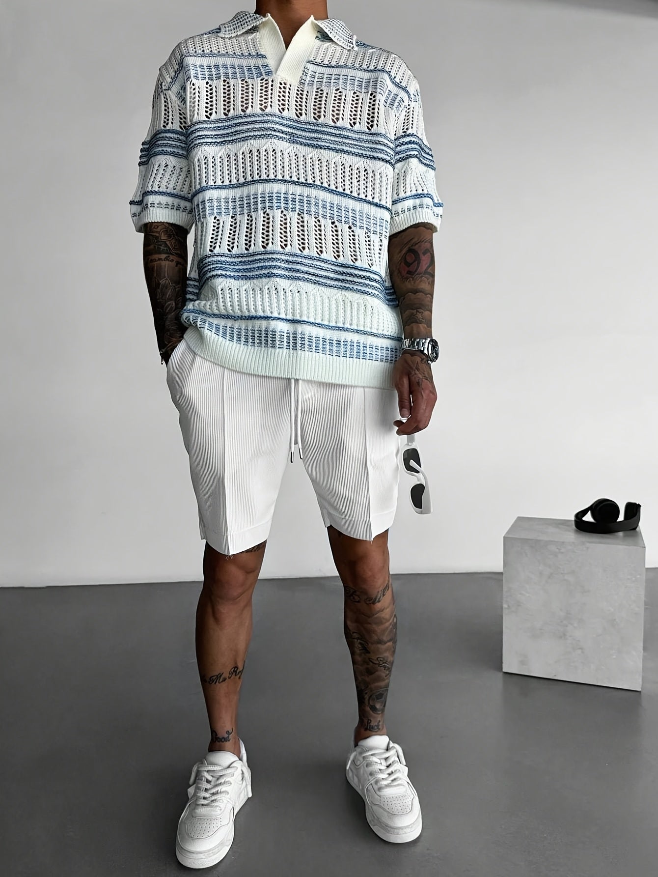 Aemon | Gebreid poloshirt voor heren - casual streetwear met korte mouwen en uitgesneden ontwerp,