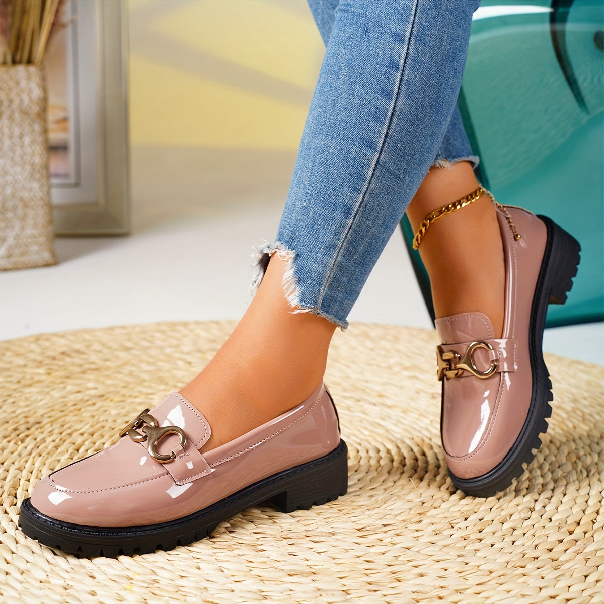 OutStride | Vrouwenglanzende Loafers - Slip-On Schoenen met Britse Stijl