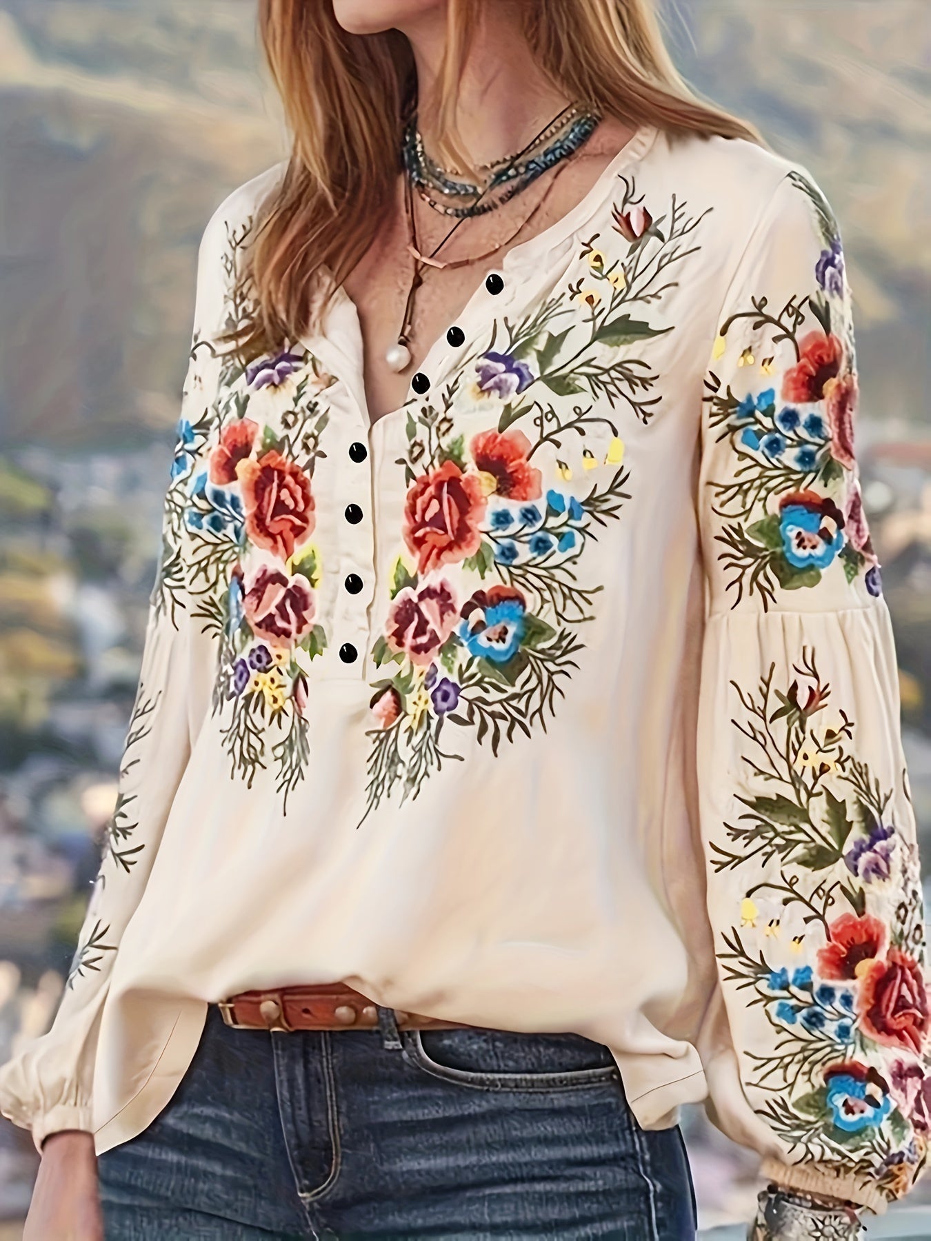Amalthea | Damesbloemenblouse met lange mouwen - Casual en lichtgewicht