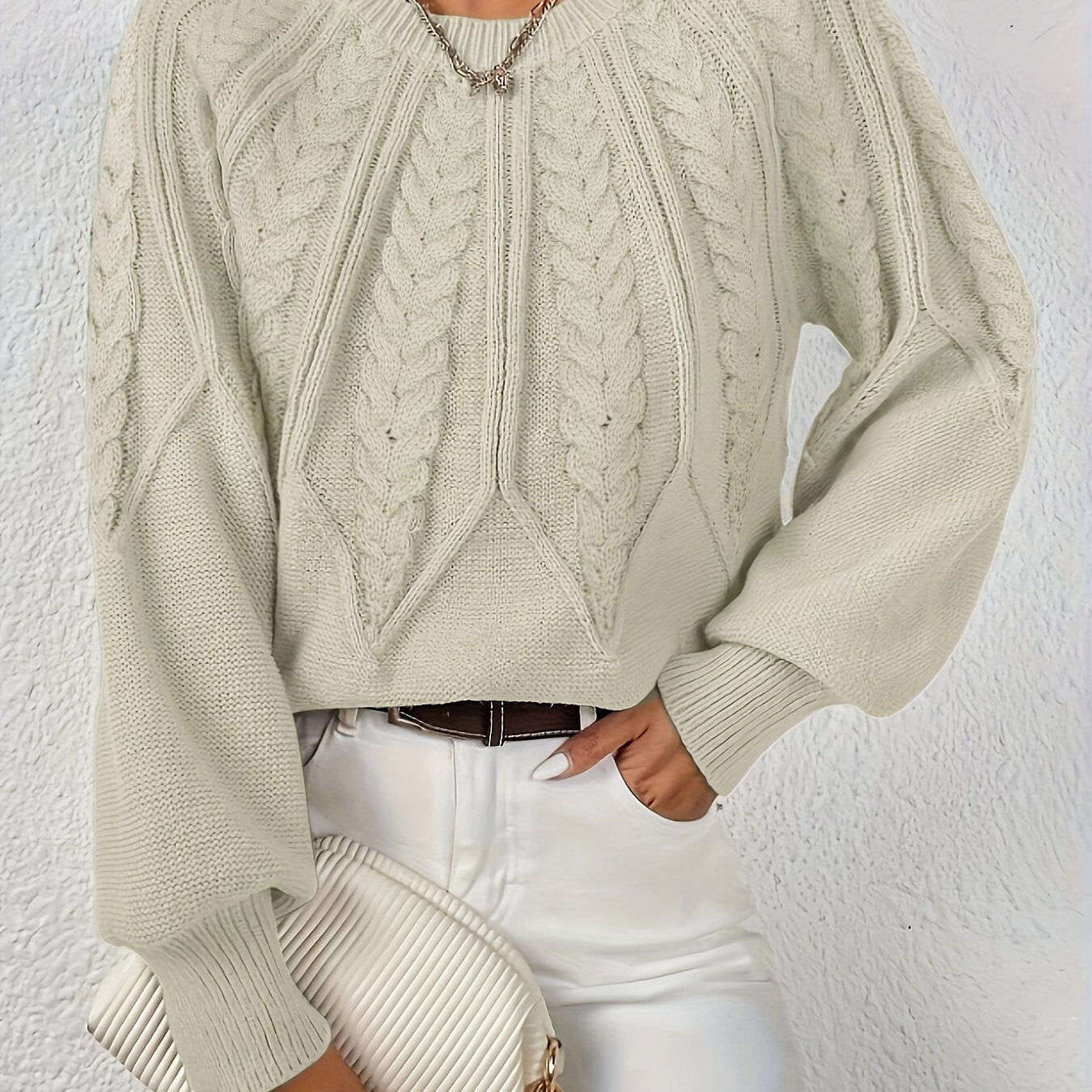 Kalyth | Dames Kabelgebreide Trui met Lantaarnmouwen – Elegante Gebreide Top voor Herfst en Winter