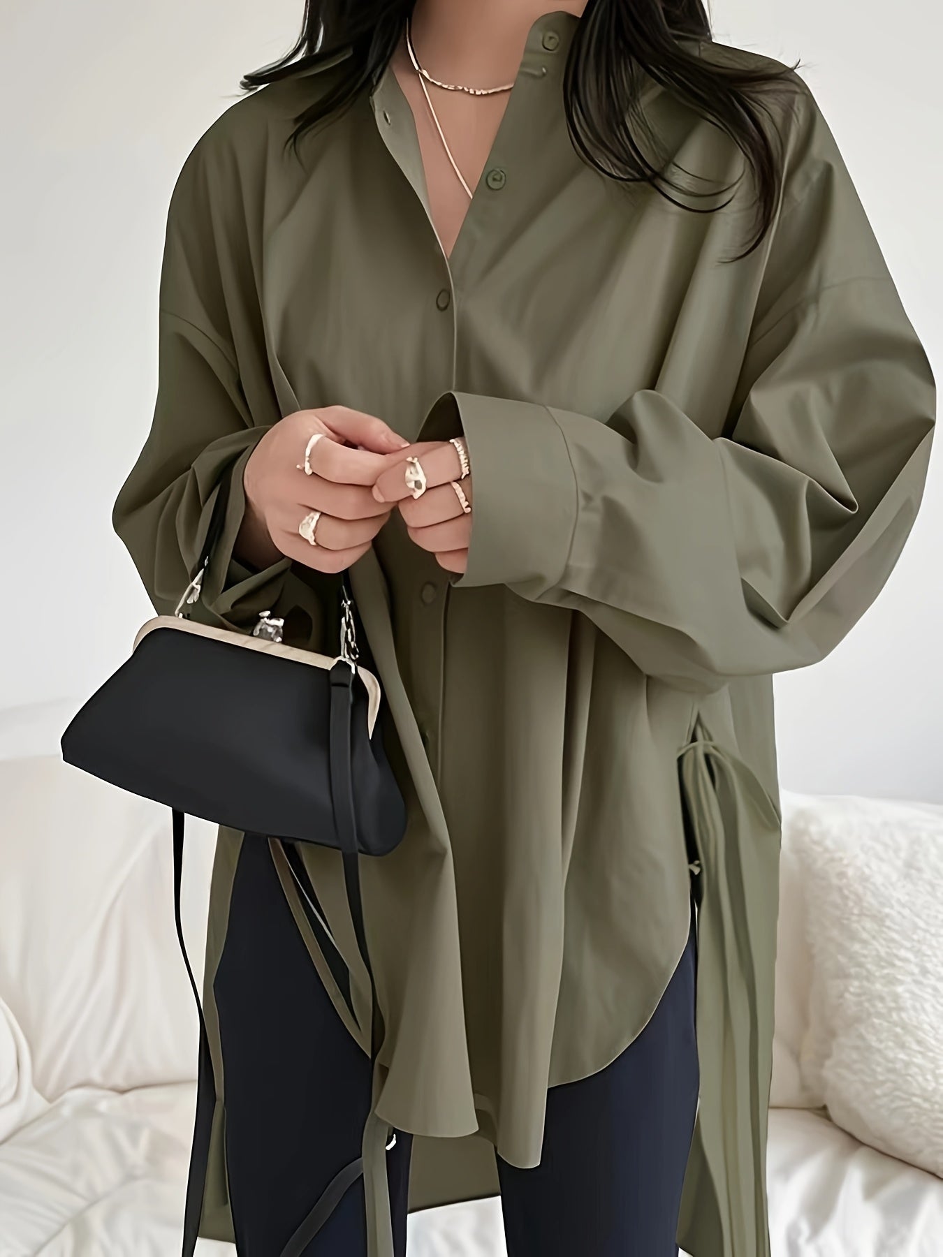 Ashford | Oversized overhemd met lange mouwen en knoopsluiting aan de zijkant