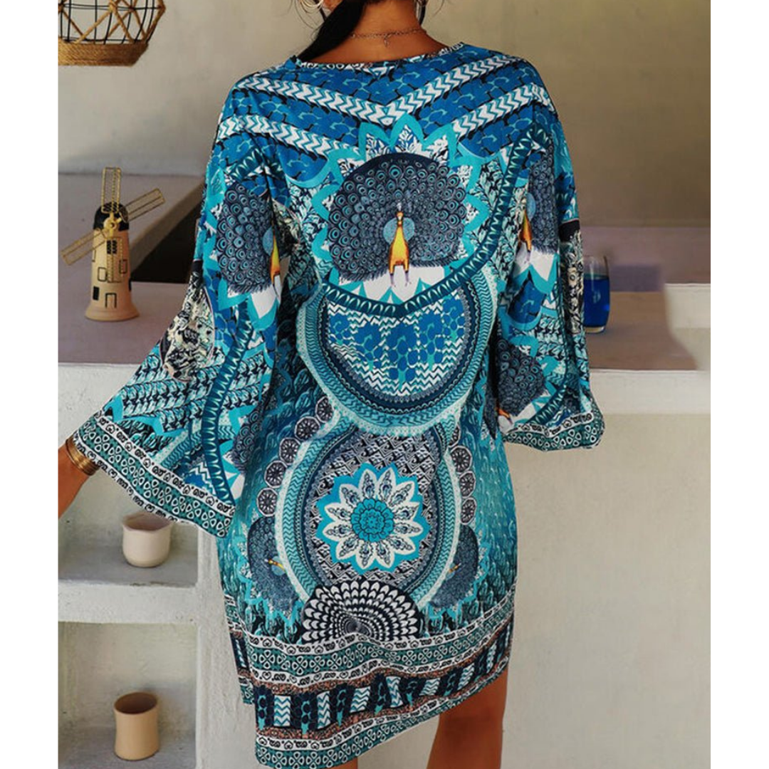 Vasilisa | Boho Mini Jurk met Lange Mouwen - Levendig Gedrukte Jurk voor Vrouwen