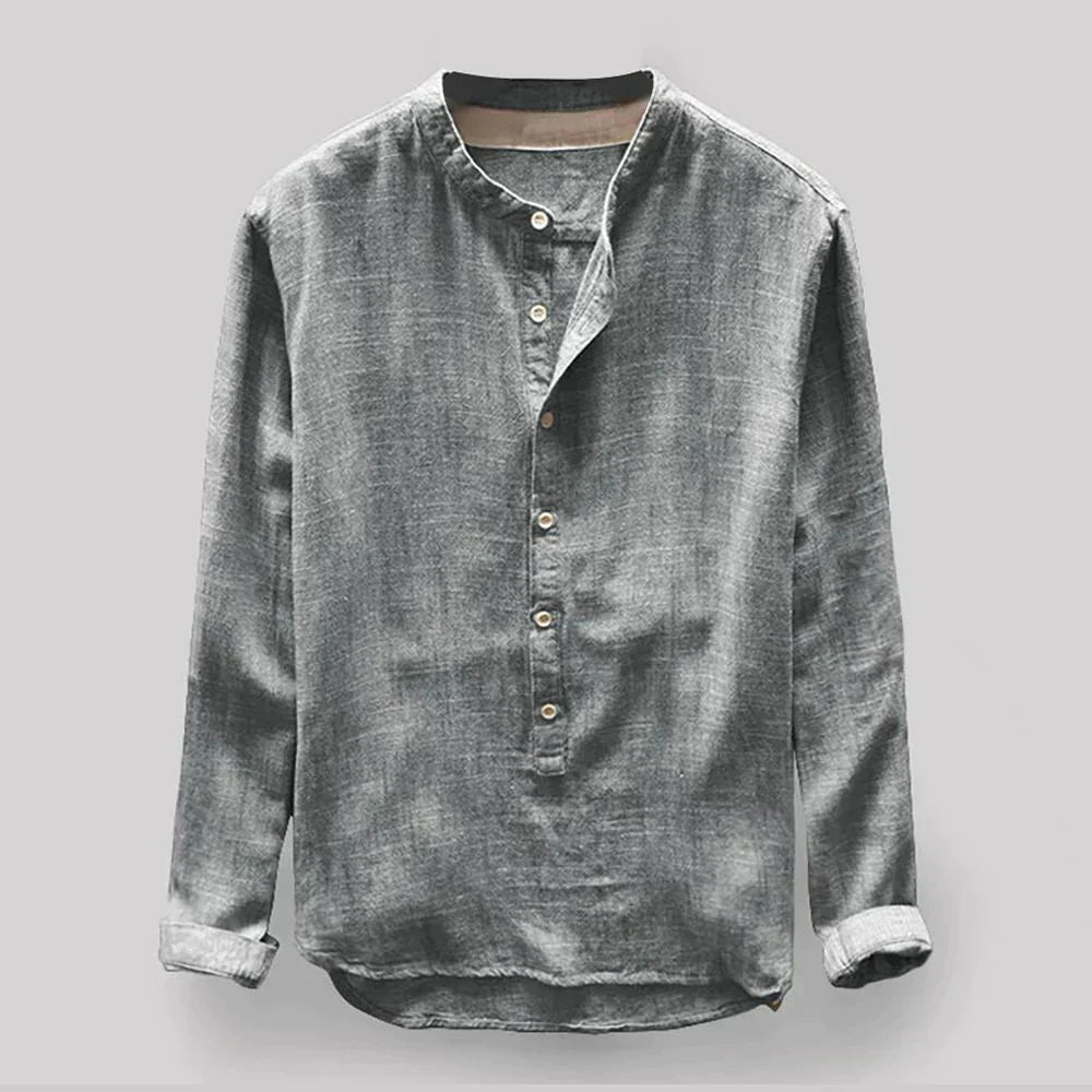 Alvian | Heren linnen shirt met lange mouwen en ronde hals – Lichtgewicht casual elegante zomertop