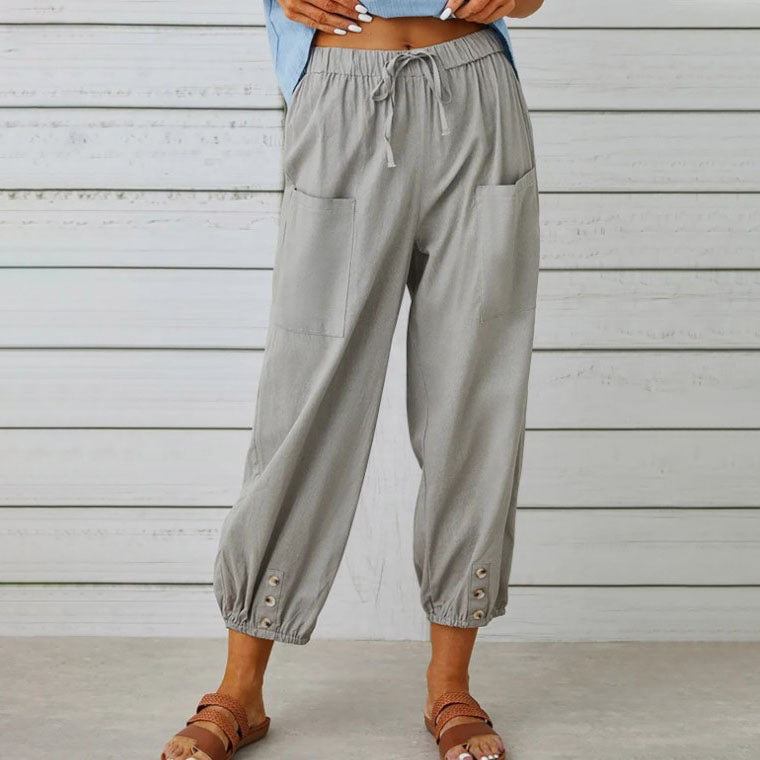 Aneliya | Damesbroek met hoge taille en losse wijde pijpen - rechte casual zomerbroek