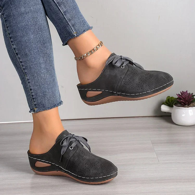 Velvra | Vrouwen Suede Wedge Leren Muiltjes - Dikke Zool Slip-On Half Schoenen