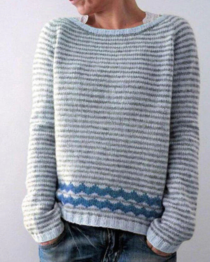 Terynna | Dames Retro Geometrisch Gebreide Trui - Lange Mouw Vintage Pullover