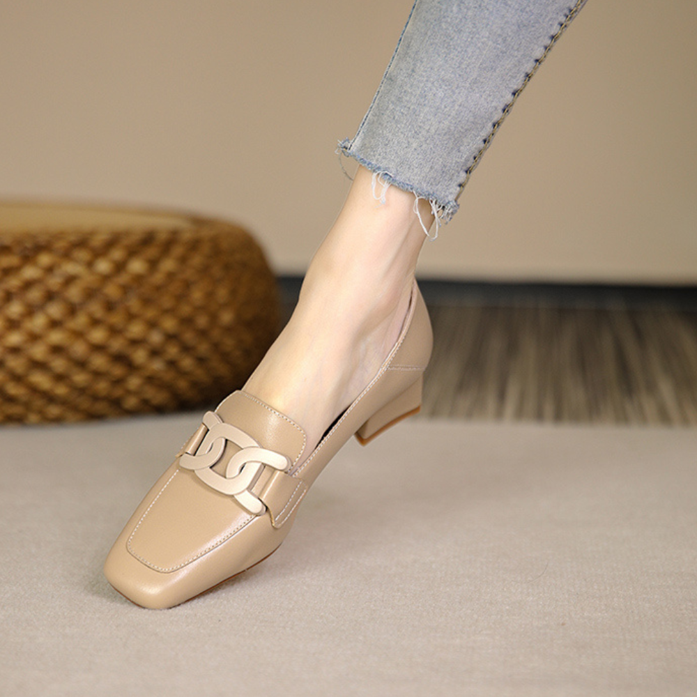 Evrynth | Dames leren loafers - Elegant gespdesign, dikke hakken