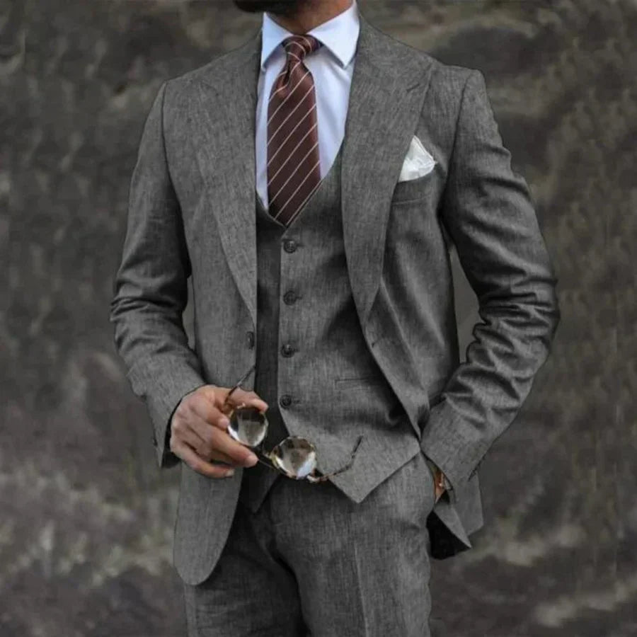 Henricus | Herenpak 3-delig linnen - Elegante blazer, colbert & pantalonset, lichtgewicht formele outfit