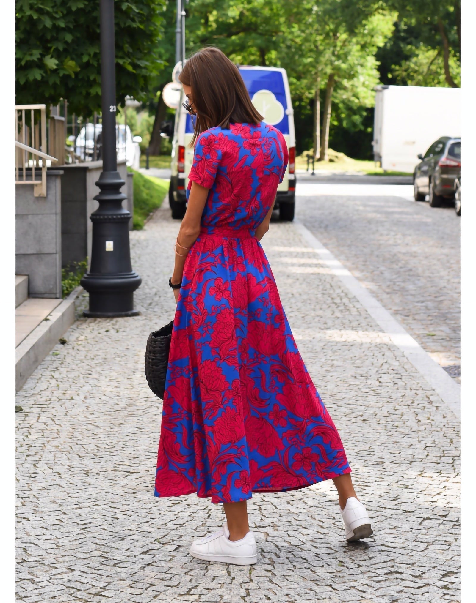 Bledina | Maxi jurk met levendige bloemenprint - Taillekoord, Lichtgewicht jurk