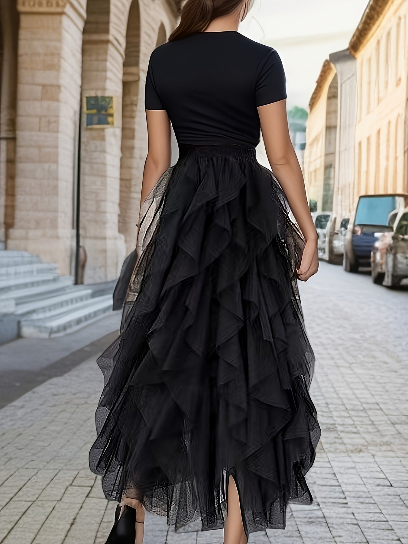 Helis | Mesh Gelaagde Tutu Rok voor Vrouwen - Elastische Taille, Gelaagde Maxi Rok
