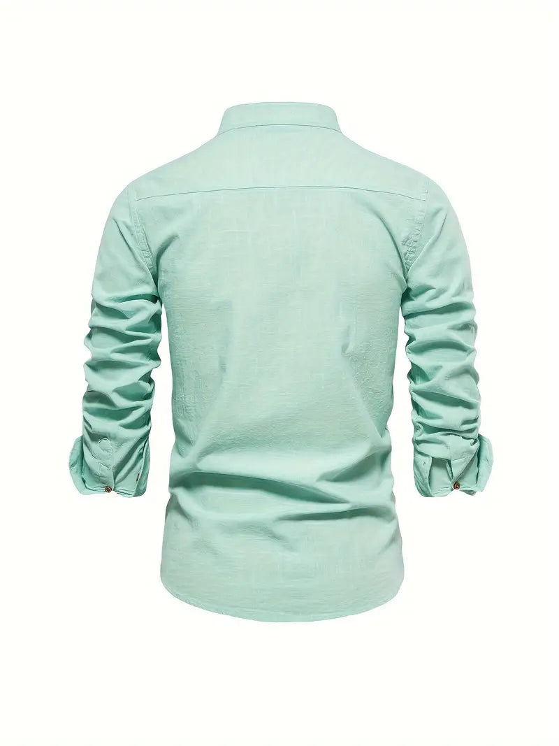 Ottokar | Klassiek herenoverhemd met staande kraag en knoopsluiting - lange mouwen, casual, slim fit
