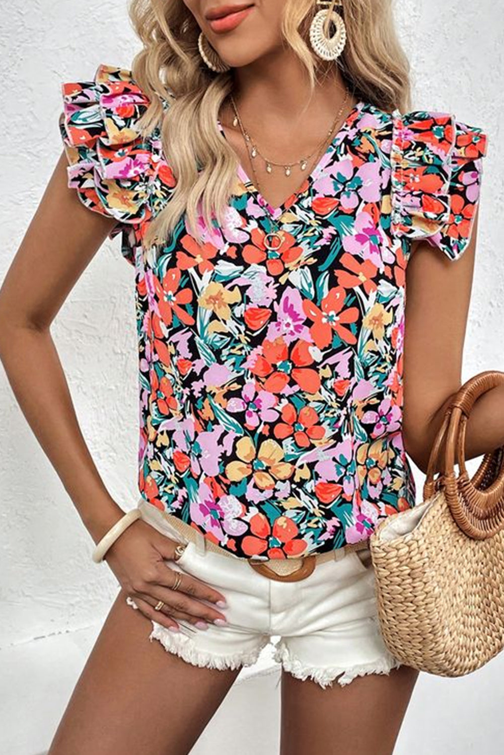 Marzena | Multicolour bloemenblouse met gerimpelde mouwen - Stijlvolle damestop