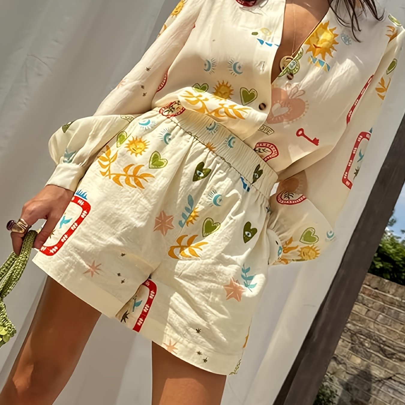 Vireth | 2-Delig Minimalistisch Shirt & Shorts Set - Lange Mouw Top + Shorts