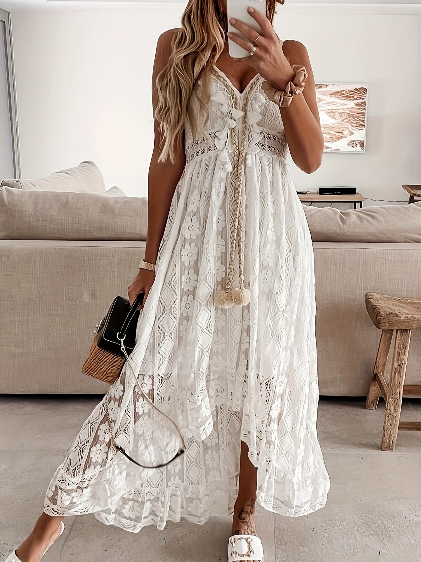 Gessica | Kanten bohemien jurk - Vrouwen vintage geïnspireerde boho jurk, elegante kanten details
