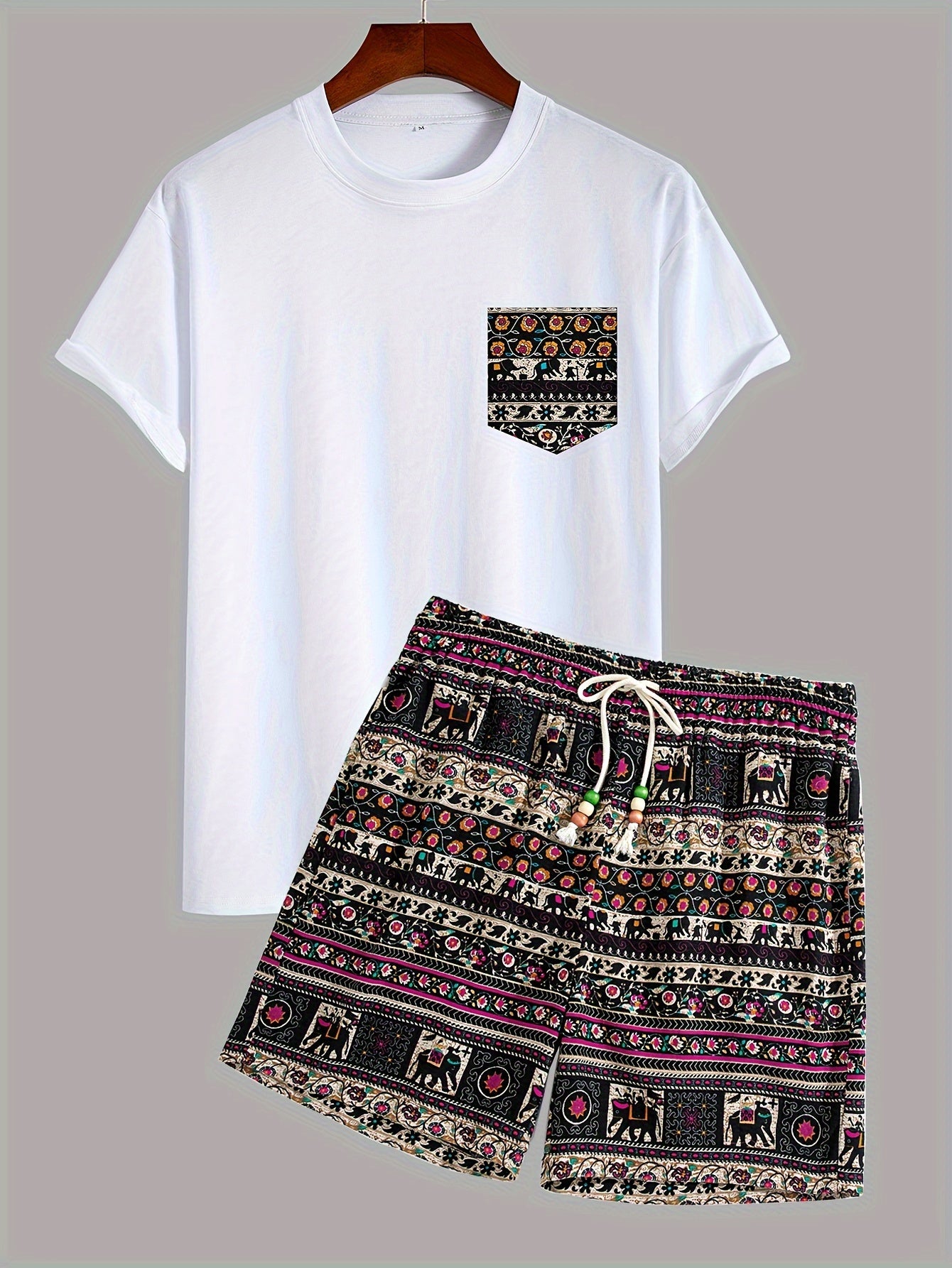 Wilson | Heren Boho Tribal Katoenen T-Shirt en Shorts Set - Casual Loungewear