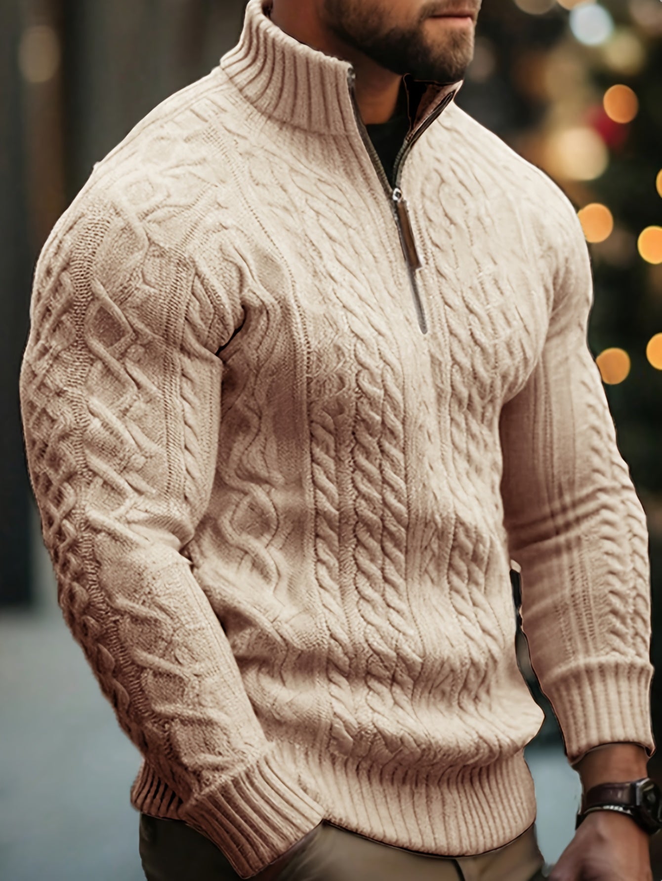 Dagfinn | Heren trui met halve rits en structuur – opstaande kraag, pullover met rits, zacht breisel