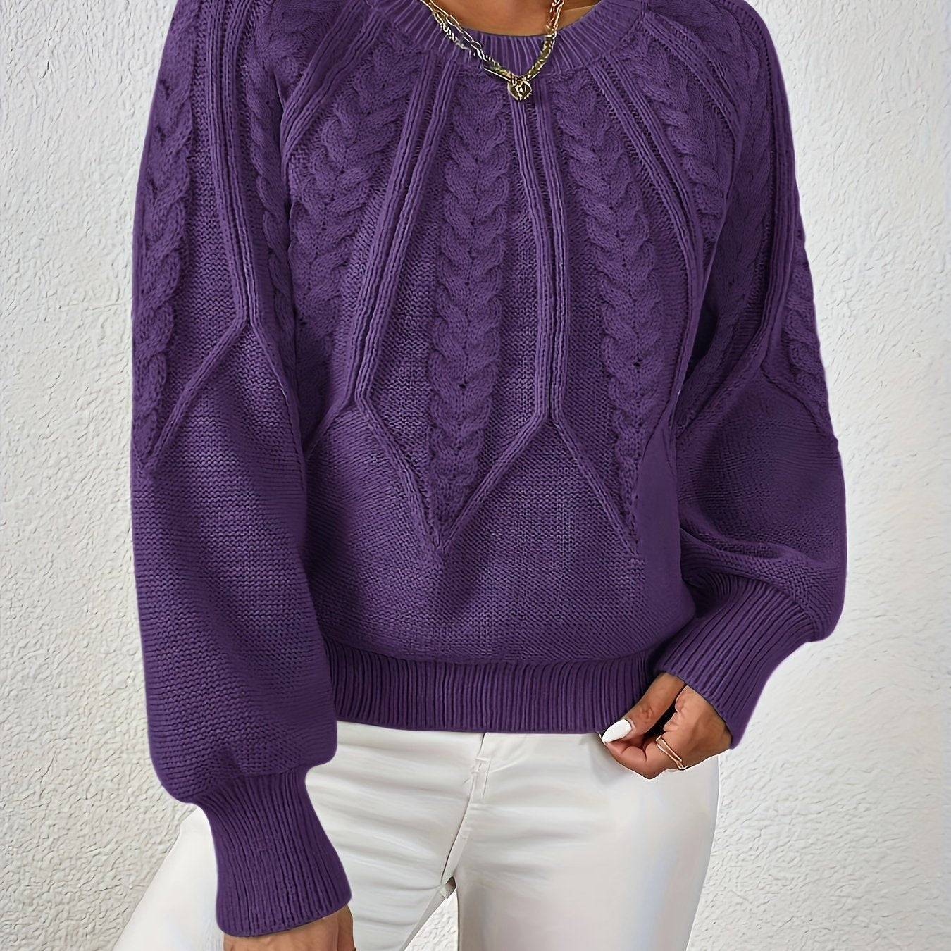 Kalyth | Dames Kabelgebreide Trui met Lantaarnmouwen – Elegante Gebreide Top voor Herfst en Winter