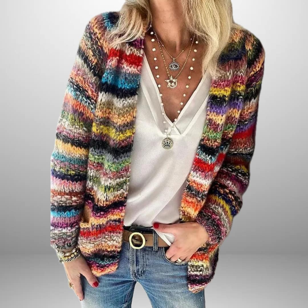 Svetlana | Dames multicolor gebreid vest met open voorkant, lichtgewicht, casual, comfortabele herfst-wintertrui