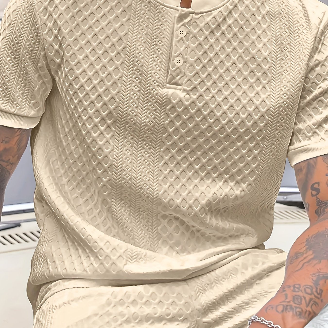 Damjan | Heren Casual Business Henley Poloshirt - Jacquard Kraag T-shirt